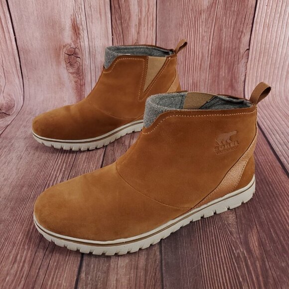 Sorel Womens Size 11 Elk Cozy Ankle Boots Booties Pull On Nubuck Leather Brown - Picture 1 of 15